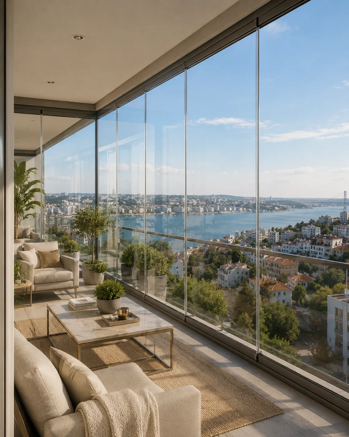 İstanbul manzaralı modern cam balkon sistemi